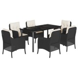 Cumpara ieftin Set mobilier de gradina cu perne, 7 piese, negru, poliratan