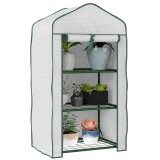 Outsunny Mini Seră pe 3 Nivele cu Acoperiș PE &Icirc;ntărit, Seră Portabilă cu Ușă Rulantă și Rafturi din S&acirc;rmă, 59x39x127 cm, Alb | Aosom Romania
