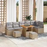 Set Canapea de Grădină vidaXL cu 9 Piese cu Perne Bej Ratan Poliester Acacia, Canapea de Grădină vidaXL cu 2 Locuri cu Perne Bej Ratan Poliester, Set