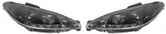 Set faruri tunin Peugeot 207 (W_) 05.2006-12.2013 BestAutoVest partea Dreapta+Stanga H1+H1 manual , cu lumina parcare LED, transparent negru