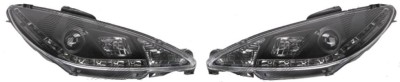 Set faruri tunin Peugeot 207 (W_) 05.2006-12.2013 BestAutoVest partea Dreapta+Stanga H1+H1 manual , cu lumina parcare LED, transparent negru foto