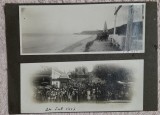 Doua fotografii lipite pe carton, 1927. O fotografie de la parada si una din excursie, la malul apei