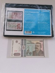 200 Lei 1992 UNC, Grigore Antipa + album bancnote cu 20 folii, idee cadou foto