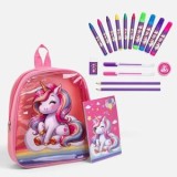 Set școlar cu rucsac unicorn, roz, din material textil, CMCLASS