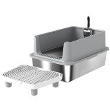 PawHut Tavă XL pentru litieră din oțel inoxidabil, Pereți laterali &icirc;nalți, Pedală și covoraș filtrant, Lopată, 60,2x40,2x29,6cm, Gri | Aosom Romania