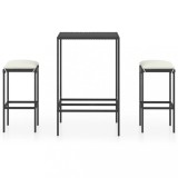 VidaXL Set mobilier bar de grădină cu perne, 3 piese, negru, poliratan