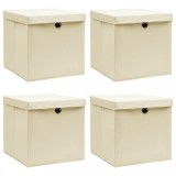 Cutii depozitare cu capace 4 buc. crem, 32x32x32 cm, textil