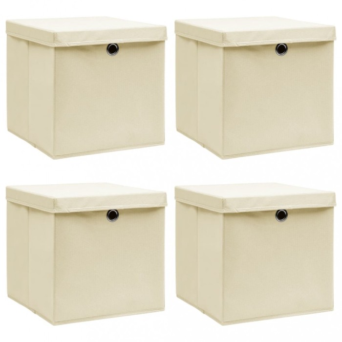 Cutii depozitare cu capace 4 buc. crem, 32x32x32 cm, textil