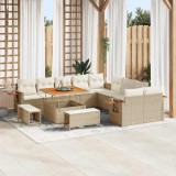 VidaXL Set de canapele pentru grădină cu pernă 13 pcs Bej Rattan poli