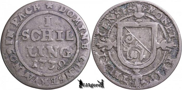 1739, 1 Schilling - Orașul Z&uuml;rich - Z&uuml;rich - Confederația Elvețiană | KM 148