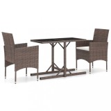 Set mobilier bistro, 3 piese, maro, poliratan/sticla securizata