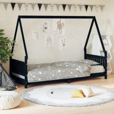 vidaXL Cadru de pat pentru copii, negru, 80x200 cm, lemn masiv de pin