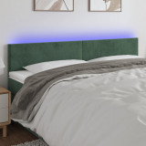 VidaXL Tăblie de pat cu LED, verde &icirc;nchis, 160x5x78/88 cm, catifea