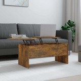 Măsuță cafea vidaXL stejar fumuriu 102x50.5x46.5 cm lemn prelucrat, ridicare, compartimente depozitare