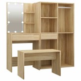 Cumpara ieftin Set de masuta de toaleta cu LED, stejar sonoma, lemn prelucrat