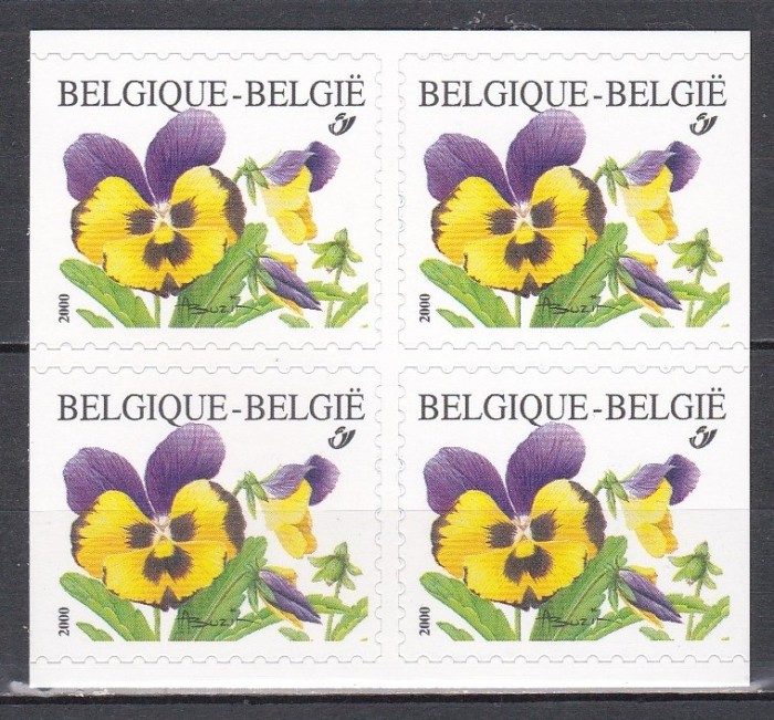 Belgia 2000 - Flori - Timbre autoadezive fără specificarea valorii, Bloc de 4, MNH