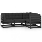Set mobilier de gradina cu perne, 4 piese, lemn masiv de pin