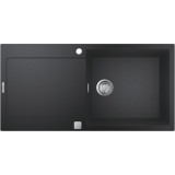 Chiuveta bucatarie compozit Grohe K500 31645AP0, 1000x500 mm, reversibil, montare pe blat, evacuare automata, Kit montaj si evacuare inclus, Negru gra