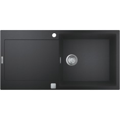 Chiuveta bucatarie compozit Grohe K500 31645AP0, 1000x500 mm, reversibil, montare pe blat, evacuare automata, Kit montaj si evacuare inclus, Negru gra