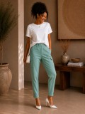 Pantaloni dama verde menta cu buzunare laterale aplicate