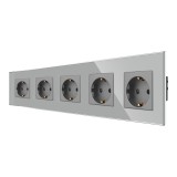 Cumpara ieftin Priza cvintupla Luxion gri cu rama din sticla, design modern