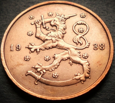 Moneda istorica 10 PENNIA - FINLANDA, anul 1938 *cod 4442 - RARA in A.UNC foto