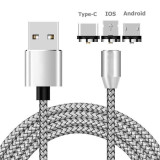 Cablu de incarcare Premium 3in1 Magnetic cu LED USB-C, MicroUSB si Lightning iPhone, 3 Conectori 360 Hotriple, Gri, 100cm
