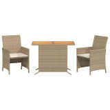 Cumpara ieftin Set bistro cu perne, 3 piese, bej, poliratan