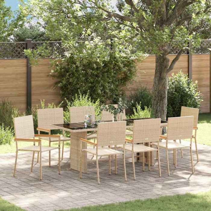 vidaXL Set de masă pentru grădină 9 pcs Bej 190 x 80 x 75 cm poliratan 3365429