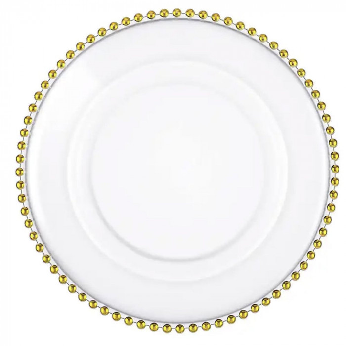 Farfurie eleganta mare Pufo Gentle Gold pentru desert, aperitive, 31 cm
