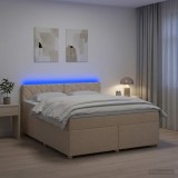 Cumpara ieftin Pat boxspring cu saltea cu benzi LED Crem 160 x 200 cm Tesatura