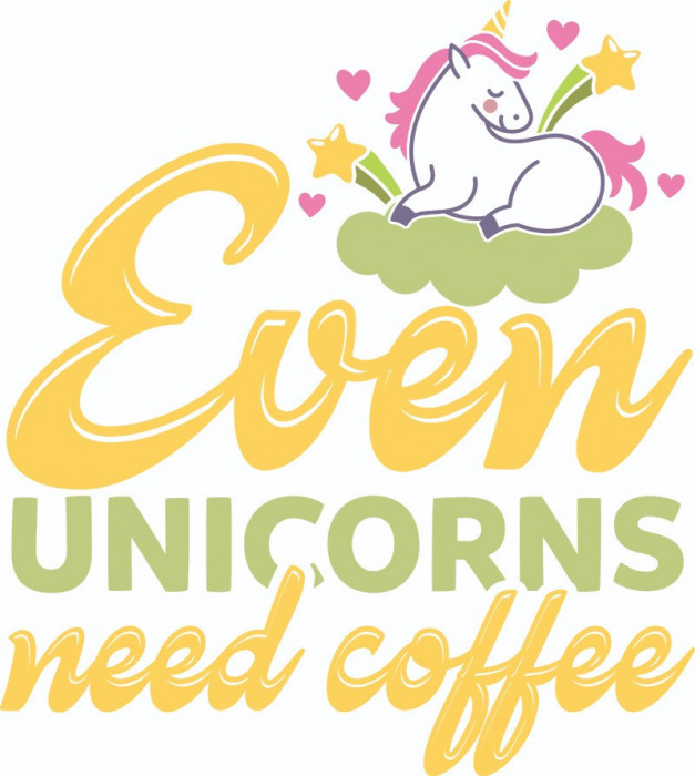 Sticker decorativ, Even unicorns need coffee, Multicolor 70 cm, 4834ST