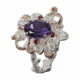 Cumpara ieftin Inel bijuterie din argint 925 cu ametist si rodolit, 6.5