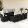 Set bistro de grădină, 11 piese, cu perne, negru, poliratan