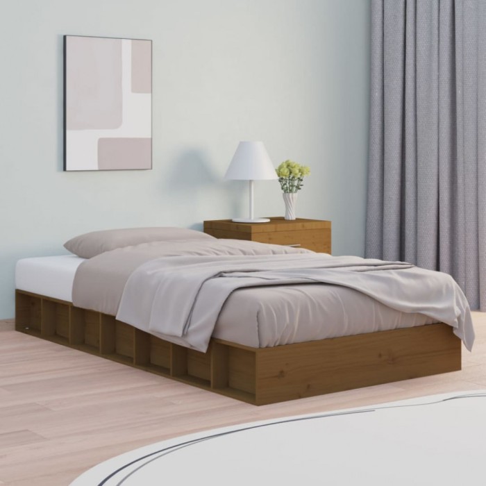 vidaXL Cadru de pat mic Single maro miere 75x190 cm lemn masiv 820699