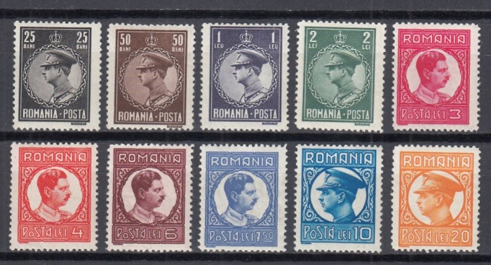 ROMANIA 1932 LP 96 REGELE CAROL II UZUALE FILIGRAN CC SERIE GUMA ORIGINALA FOARTE USOARA URMA SARNIERA