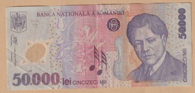 (6) BANCNOTA ROMANIA - 50.000 LEI 2001, POLYMER, PORTRET GEORGE ENESCU, STARE BUNA foto