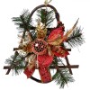 Decor Crăciun Clopot, Glob Roșu, Floare Crăciuniță, Glitter Auriu, Ramură Brad, 21x20 cm, Oem