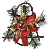 Decor Crăciun Clopot, Glob Roșu, Floare Crăciuniță, Glitter Auriu, Ramură Brad, 21x20 cm, Oem