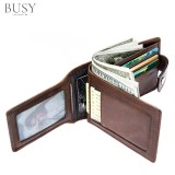 Portofel barbati, BUSY LDY&amp;GTM&reg; Brouiage, piele naturala, antiscanare carduri RFID, multiple compartimente, poza, carte de identitate, maro