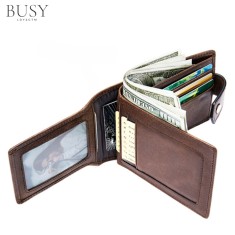 Portofel barbati, BUSY LDY&amp;GTM&reg; Brouiage, piele naturala, antiscanare carduri RFID, multiple compartimente, poza, carte de identitate, maro