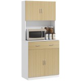 HOMCOM Dulap &Icirc;nalt de Bucătărie cu 2 Uși, Sertar, Bufet &Icirc;nalt din Lemn cu Rafturi Reglabile, 80x40x180 cm, Lemn Natural | Aosom Romania