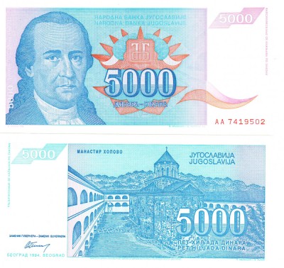 Yugoslavia 5 000 Dinara 1994 P-141 UNC foto