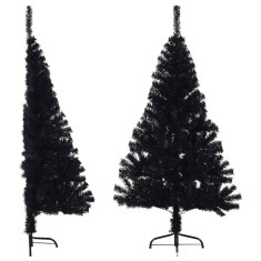 vidaXL Jumătate de brad de Crăciun cu suport, negru, 150 cm, PVC 344676