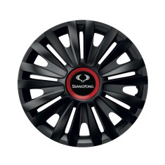 Set 4 capace roti Negre Cu Inel Rosu Royal R15 pentru gama auto SsangYoung