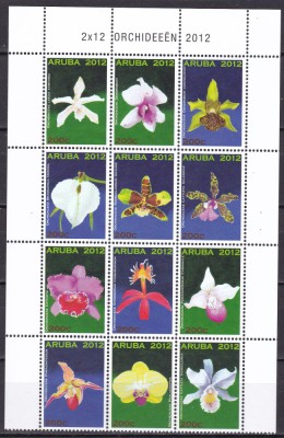 Aruba 2012 flori orhidee MI 645-656 kleib. MNH foto