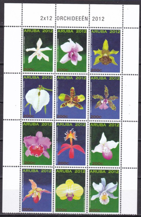 Aruba 2012 flori orhidee MI 645-656 kleib. MNH