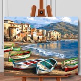 Set pictura pe numere (panza) Barci la tarm 40x50 cm, Jad