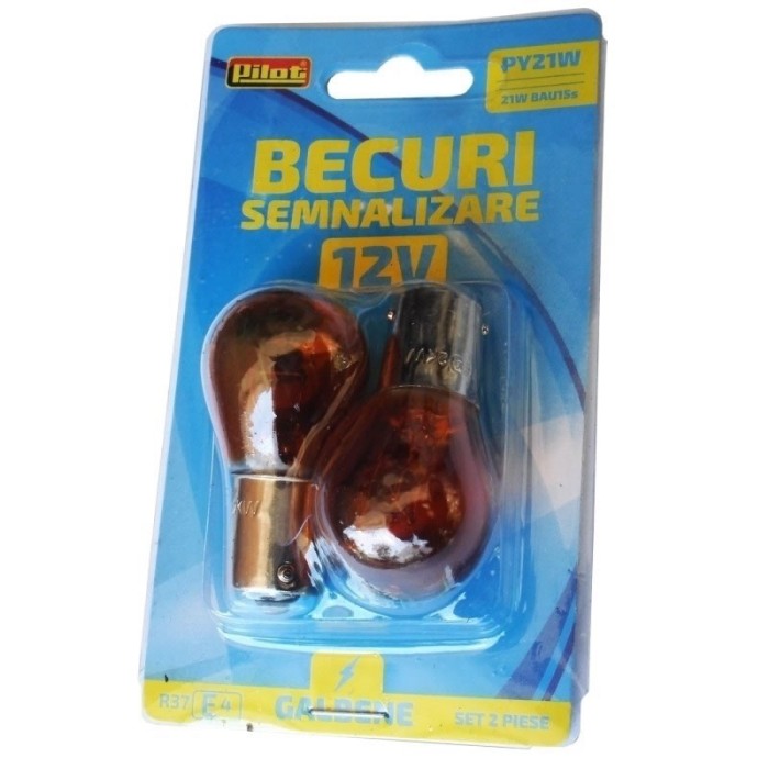 Set 2 becuri auto galbene semnalizare Pilot 12V, 21W Set 2 becuri auto galbene semnalizare Pilot 12V, 21W