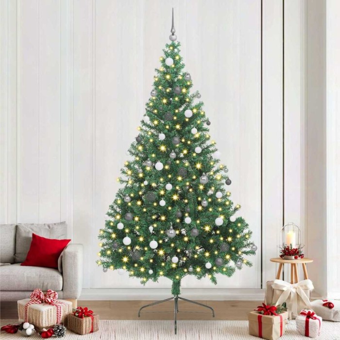 vidaXL Brad de Crăciun artificial pre-iluminat Verde 240 cm PVC 3397036